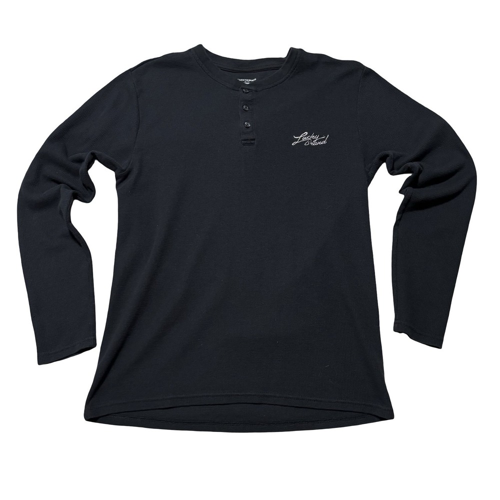 Lucky Brand Sleepwear Women's Embroidered Logo Henley‎ Waffle Shirt XL 21x28